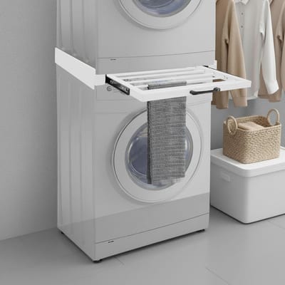 Tussenbouwframe - Verbindingsframe - Wasmachine droger - Uittrekbaar legvlak - 61 x 55 x 75 cm - Wit