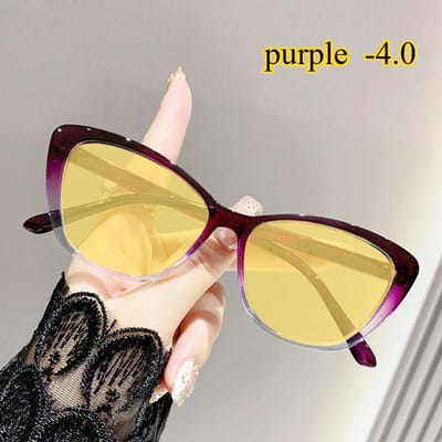 Modieuze Nachtzichtbril Heren Dames Trendy Cat Eye Gele Lens Myopie Bril Vintage Bijziendheid Bril voor Autorijden beige