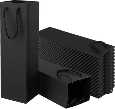 40 Stuks 13.8 x 4.3 x 3.5 Inch Zwarte Wijn Draagtas met Handvat, Perfect voor Feesten, Bruiloften en Cadeaus, Wijnfles Houder van Karton