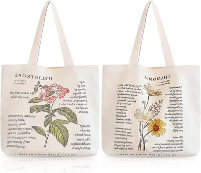 2 Stuks Geprinte Jute Tas, Canvas Tote Shopping Bags met Binnenzak voor Vrouwen, Perfect voor Winkelen en Schoolgebruik