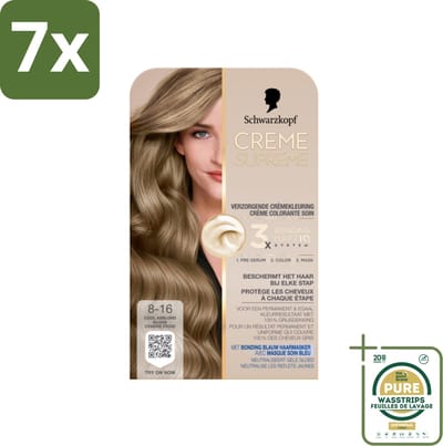 7 x Schwarzkopf - Haarkleuring - Creme Supreme 8-16 - Cool Asblond - 245g - Grootverpakking - Haarverf - Permanent Haarkleuring - Cool Asblond - Grijsdekking - Haar Verzorging