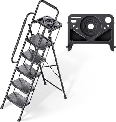 5-traps ladder - Opvouwbare kruk - Huishoudelijk werk - Brede antislip treden - 35 Inch hoog - Zwart