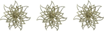 10x stuks decoratie bloemen kerststerren champagne glitter op clip 14 cm - Decoratiebloemen/kerstboomversiering