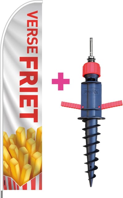 Beachflag - Verse Friet - Vlag + Grondboor + Rotator + Hengelsysteem + Draagtas - Actievlag.nl