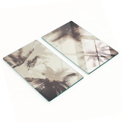 Set van snijplanken van gehard glas met palmboommotief, 2x30x52 cm