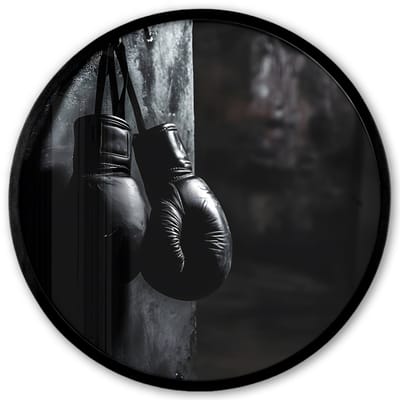 Poster in lijst Rond - Fotolijst 40x40 cm - Posters - Bokshandschoenen - Muur - Duister - Zwart - Ronde posterlijst zwart - Decoratie - Wanddecoratie woonkamer - Muurdecoratie slaapkamer
