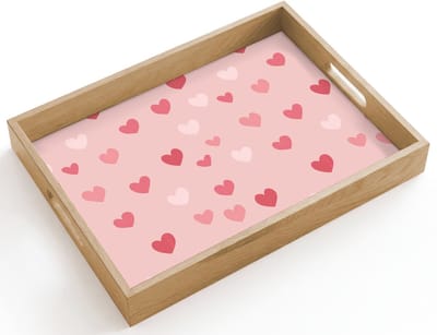 Dienblad hout 40x30 cm - Schootdienblad - Hartjes - Patroon - Roze - Borrelplank rechthoek - Plateau dienbladen