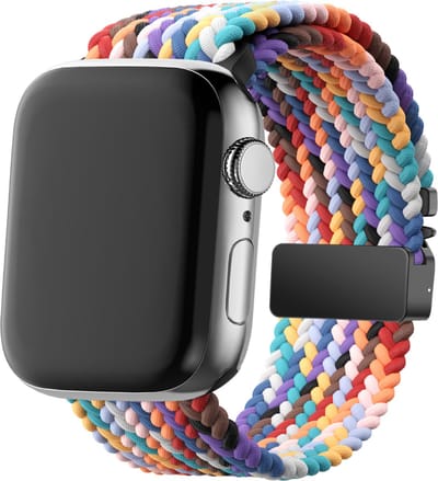 Bandz Gevlochten nylon band met Parachute sluiting - geschikt voor Apple Watch Series 1/2/3/4/5/6/7/8/9/10/11/SE/SE2/SE3 - iWatch nylon bandje voor kleine maten: 38mm/40mm/41mm/42mm (regenboog/pride)