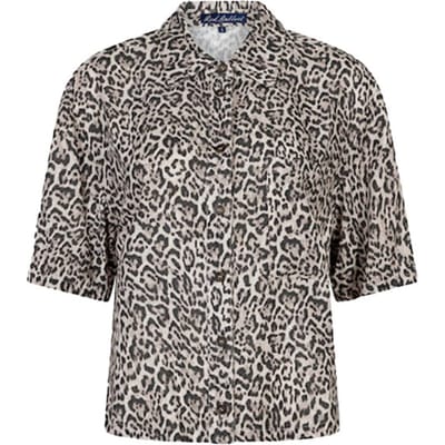Red Button Blouse Nora Blouse Linen Leopard Srb4864 Pebble Dames Maat - S