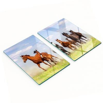 Keukenplanken van gehard glas met afbeelding van een galopperend paard, 2x40x52 cm