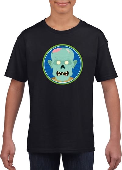 Halloween zombie t-shirt zwart jongens en meisjes - Halloween kostuum kind 158/164