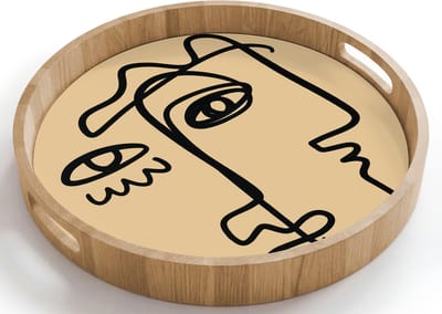 Dienblad rond 40x40 cm - Schootdienblad hout - Overlappende profielen - Lichtbruin - Zwart - Borrelplank rechthoek - Plateau houten dienbladen
