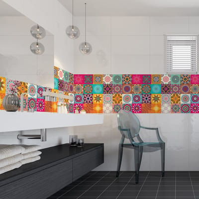 Zelfklevende tegelmuurstickers voor keuken en badkamer - 24 cementtegelstickers AZULEJOS CLARISSA - 24 stickers 10x10cm