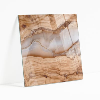 Wallfluent - Natuurlijk Hout Met Hars Veiligheidsglas - 50 x 50 cm - Beige Gehard Glas - Vierkant Tafelblad Glas - Glazen Plaat - Glazen Tafelblad Geschikt voor de Keukentafel