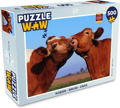 Puzzel Koeien - Bruin - Gras - Legpuzzel - Puzzel 500 stukjes