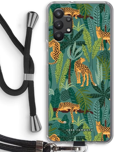 Case Company® - Hoesje met koord geschikt voor Samsung Galaxy A32 5G hoesje met Koord - Luipaard 2 - Telefoonhoesje met Zwart Koord - Bescherming aan alle Kanten en Over de Schermrand