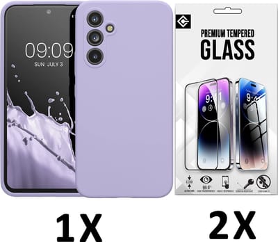 Casemania Hoesje Geschikt voor Samsung Galaxy A35 - Paars + 2X Glazen Screenprotector - Liquid Siliconen Back Cover