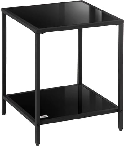 Merax Bijzettafel - Ronde Salontafel met 2 Lagen - Glazen Koffietafel 40x40x50 cm - Zwart Staal en Gehard Glas - Moderne Tafeltje voor Woonkamer en Slaapkamer