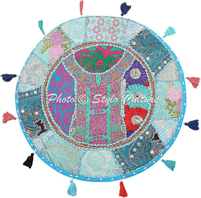 Vloerkussenhoes - Sierkussenhoes Bohemien - Decoratief Gebruik - Handgemaakt Patchwork Uniek - 55x55 cm - Turkoois