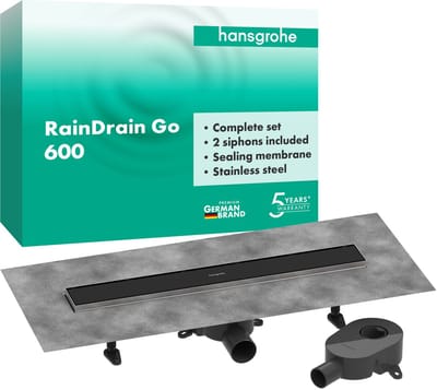 Hansgrohe RainDrain Go - Douchegoot 60 cm met dubbelzijdig rooster, voor tegelinzet, mat zwart 56271670