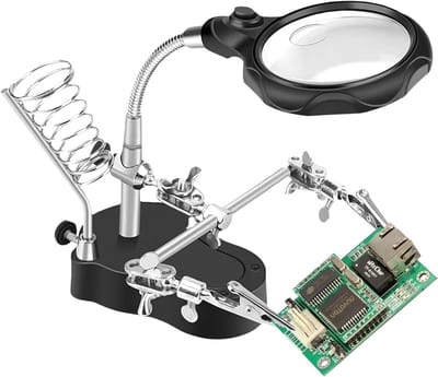 Vergrootglas met LED-licht en derde hand voor precisiewerk - tafelgereedschap voor reparatie met vergrootglas - handig lasvergrootglas met verstelbare arm