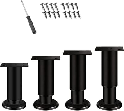 4 Stuks Verstelbare Metalen Meubelpoten Zwart - Zwaar Belastbaar voor Tafel, Bed, Bureau en Kast