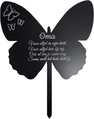 Grafsteker gepersonaliseerde Vlinder - zwart - 17 cm