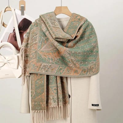 Sjaal Warme Winter Sjaal Hijab Dames Print Paisley Kasjmier Pashmina Dikke Wikkel Hoofd Nek Foulard Luxe Deken Echarpe beige