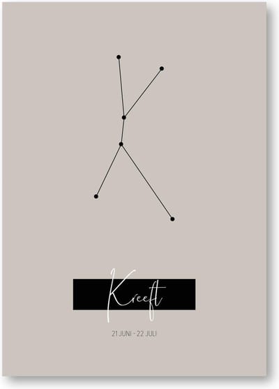MOODZ design | Sterrenbeeldposter Kreeft | A3 formaat | warm grijs | naturel