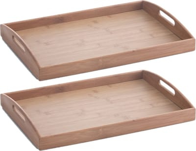 Set van 2x stuks bruine dienbladen rechthoek bamboe hout 44 x 30 cm - Keukenbenodigdheden - Dranken serveren