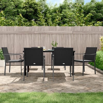 vidaXL - 7-delige - Tuinset - met - kussens - poly - rattan - en - staal
