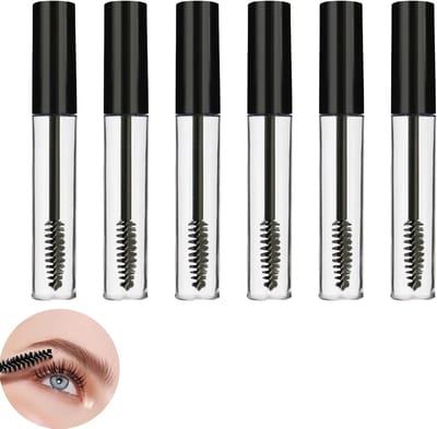 Set van 6 Lege Mascara Tubes van 10 ml - Transparante Oogmake-up Flesjes met Effectieve Wimperborstels, Herbruikbaar en Waterdicht