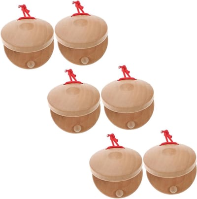 Houten Castagnetten - Vinger Percussie - Muziek Maken - Set van Zes - 5.5 x 5.5 x 2cm - Khaki