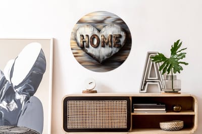 WallCircle - Wandcirkel - Muurcirkel - Home - Hart - Houtlook - Liefde - Aluminium - Dibond - 60x60 cm - Binnen en Buiten