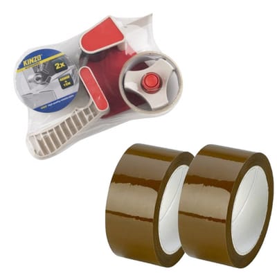 Kinzo Tape dispenser - inclusief 6x rollen dik verpakkings tape - 5 cm x 66 meter per rol - inpakken set