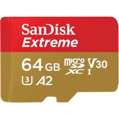 SanDisk Extreme - Flash-Speicherkarte (microSDXC-an-SD-Adapter inbegriffen) microSD-kaart 64 GB Class 10, UHS-I, v30 Video Speed Class Schokbestendig,
