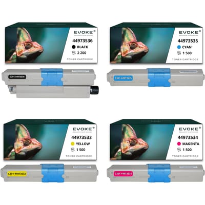 Evoke Compatibele Toner voor Oki C301 44973536 4X Cmyk: Zwart, Cyaan, Magenta, Geel 6700 Pagina's C301Dn C321Dn; Mc332Dn Mc342Dn Mc342Dnw