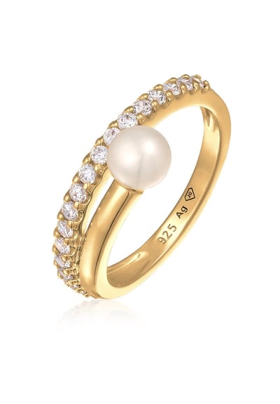 Elli PREMIUM - Ring - Dames Wikkel Elegant met zoetwater gekweekte parel en zirkonia in 925 sterling zilver Verguld - Dames