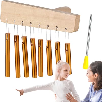 Houten Klankstaven - Muzikale Chimes - Meditatie Yoga - 8 Tonen Aluminium - 25x17cm - Goud