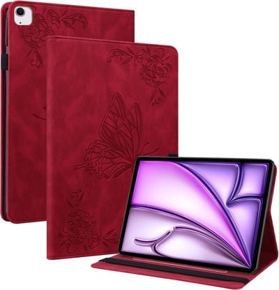 Luxe Bescherm-Etui Map geschikt voor Apple iPad Air 6 11" - 2024 - Rood - Vlinder