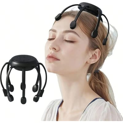 Intelligent Elektrische Multi Massagekoppen Hoge Frequentie Vibratie Rood Licht Vermoeidheid Verlichting Hoofdmassager zwart