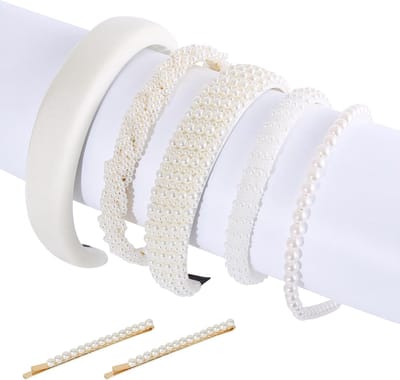 Set van 5 Witte Parels Haarbanden voor Bruiloft - Elegante Haaraccessoires voor Vrouwen en Meisjes met 2 Haarspelden