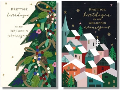 MGPcards - 20 Luxe dubbele wenskaarten - Kerstkaarten / Nieuwjaar - Foliebewerking - Witte envelop - 10.5 x 16 cm - 2 Motieven per doosje
