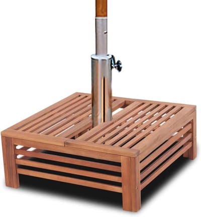 Terrastafel Parasolhouder - Bijzettafel Buiten - Ontspannen Buiten - Weerbestendig Hout - 62 x 62 x 25 cm - Natuurlijk Hout