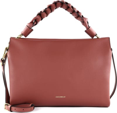 COCCINELLE Leren Handtas Schoudertas Boheme Grana Double Hand Bag Brandy / Gren. Red Bruine