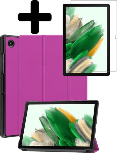 Hoes - Geschikt voor Samsung Galaxy Tab A8 - Met Screenprotector - Trifold Bookcase - Hard Cover - Hardcover Book Case - Tablet Hoesje - Paars