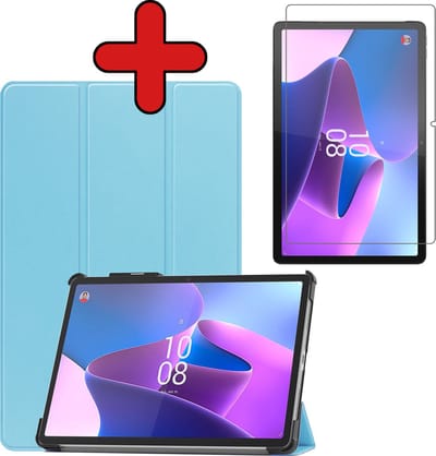Hoesje - Geschikt voor Lenovo Tab P11 Pro - Met Screenprotector - Trifold Bookcase Hoes - Hard Cover Case - Met Uitsparing Geschikt voor Lenovo Pen - Hardcover Book - Tablethoes - Lichtblauw