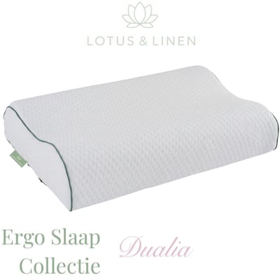 Lotus & Linen Ergo Slaap Collectie - Dualia Neksteun Hoofdkussen - Traagschuim - Ergonomisch - Orthopedisch - Anti Nekklachten - Antiallergisch Tencel Hoes - Premium Memory Foam Pillow - 60x40x14/12 cm