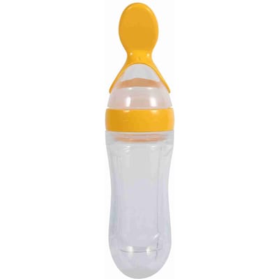 Biberon en silicone de 90 ml pour bébé et tout-petit avec cuillère, contenant des aliments frais et des céréales. (Jaune) jaune