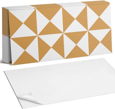 Coloray Plaktegels - Geometrisch driehoekspatroon Zelfklevende Wandtegels - 40 cm x 20 cm - Beige Plaktegels - 10 stuks - Rechthoek PVC Tegels - Plaktegels Badkamer - Vloertegels Zelfklevend - Vinyl Tegels - Portugese Tegels